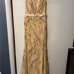 Black Label Gold Lace Prom Dress